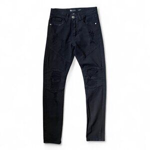 Men’s Size 28 Skinny Black Jeans Black distressed denim biker jeans with ripped